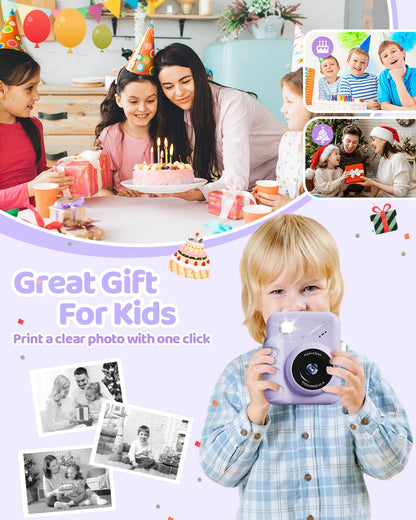 TIATUA Kinderkamera Sofortbildkamera 48MP mit 32 GB Karte, lila