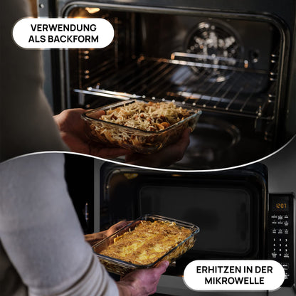 Wemoo Aufschnittboxen 2er Set aus Glas und Akazienholz, stapelbar
