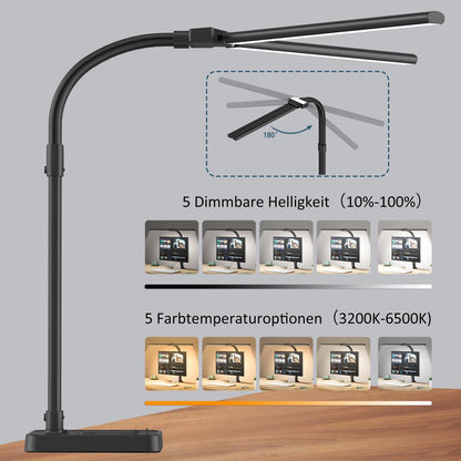 LOTTBUTY Doppelkopf Schreibtischlampe LED dimmbar 24W 80 cm schwarz
