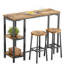 Bealife Bartisch mit Barhocker-Set 2 Pers. – Retro. Set in dunkler Holzoptik & Metall zum Essen in Küche/Essbereich.