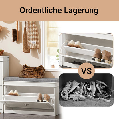 SoBuy FSR82-L-W schmale Schuhbank mit Sitzkissen Stauraum Weiss