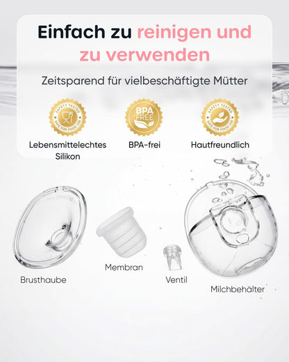 Nuliie S32 Elektrische Milchpumpe, freihändig, 4 Modi, 9 Stufen, Rosa