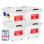 ATHLON TOOLS Aufbewahrungsboxen 60 L mit Deckel, 4er-Set, transparent – stapelbar, schwarze Verschlussclips