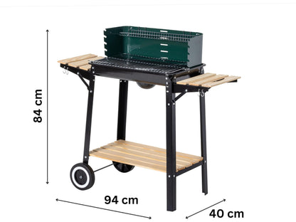 aro Holzkohlegrill Grillwagen mit 2 Grillrosten und Windschutz, grün