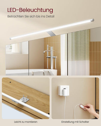VASAGLE Spiegelschrank Bad Beleuchtung – Natureichenfarben 70x70 cm