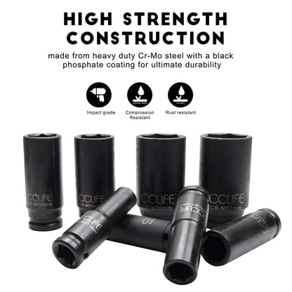 CCLIFE Schlagschrauber Nüsse Set 16-teilig, 1/2" Sechskant, 10-32 mm