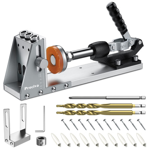 Preciva Schrägloch Positionierer 15 Grad - 2x 9.5mm Bohrer, Aluminium-Jig mit Bohrführungen. Für präzise 15-Grad-Schrägbohrungen in Holz.
