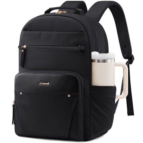 LOVEVOOK Laptop Rucksack Damen 17 Zoll, wasserabweisend, Schwarz – mit Seitentasche für Trinkflasche