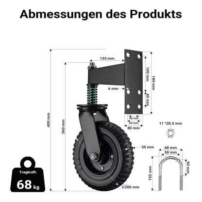 Wiltec Torrolle 360° Gummirad, Schiebetorrolle bis 275 kg