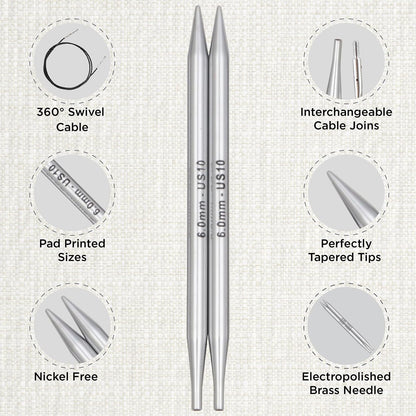 KnitPro Nova Deluxe Nadelspitzen-Set austauschbar 13 cm, 8 Grössen