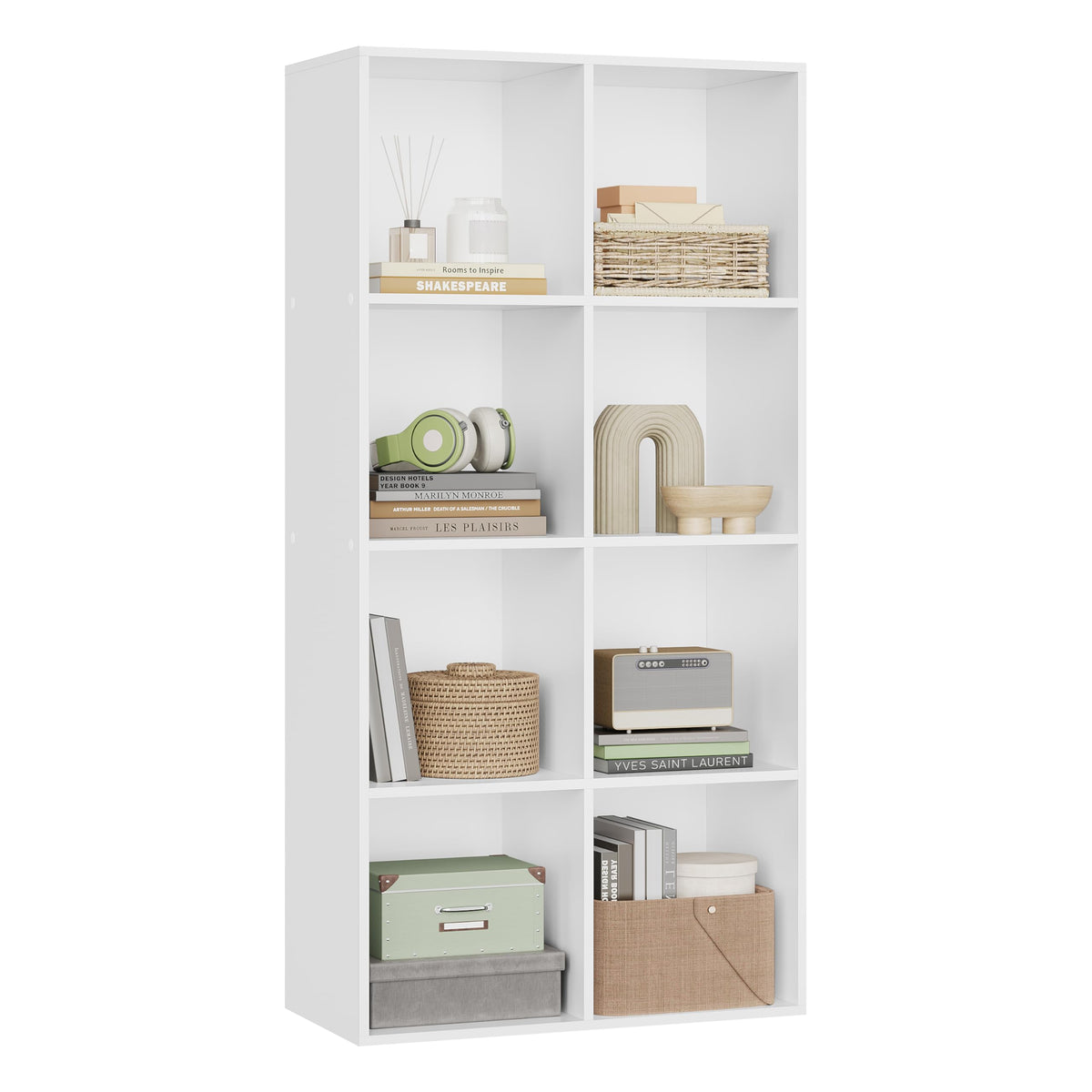 WOLTU Bücherregal 8 Fächer Standregal Würfelregal - Weiss. Weisses Standregal mit 8 Würfelfächern zur Organisation und Aufbewahrung von Büchern.