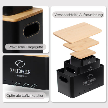 GREELUE Kartoffel-Aufbewahrungsbox 3er Set für Zwiebeln & Knoblauch