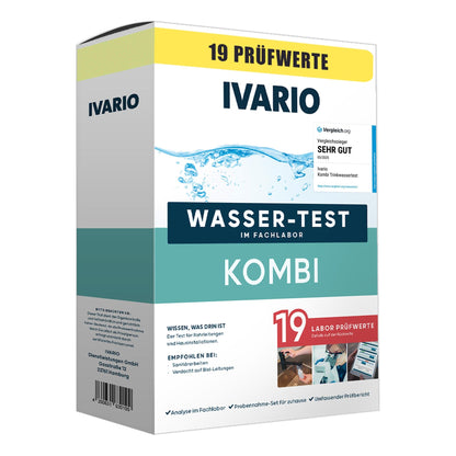 IVARIO Labor-Wassertest Kombi 19-in-1 für Trinkwasser, Laboranalyse mit 19 Prüfwerten