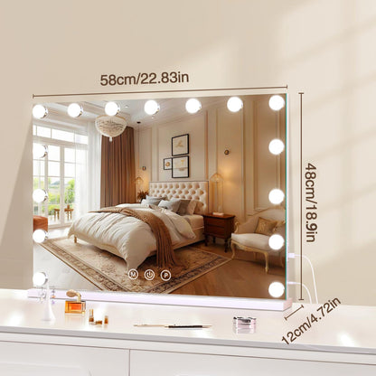 halumao Hollywood Schminkspiegel - 58x48 cm, 15 Lampen