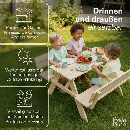 Bellabino Inny Kindersitzgruppe aus Kiefernholz mit 2 Bänken