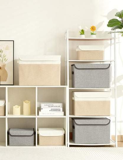 Bagnizer Aufbewahrungsbox mit Deckel, 3er Set, faltbar, Weiss & Beige