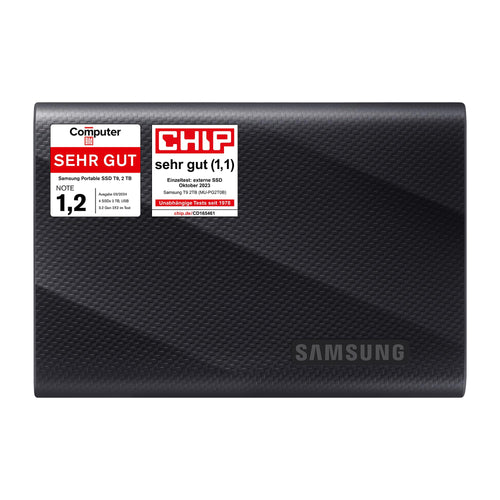 Samsung Portable SSD T9 externe SSD - 2 TB: Kompakte, schwarze NVMe-SSD für schnellen Datentransfer und externen Backup.