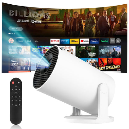 SmartBeam Mini Beamer 4K - Tragbarer Heimkino Projektor Android 11: Schwarzer Projektor; zeigt 4K-Inhalte per Android 11.