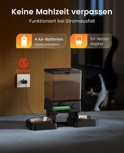oneisall Futterautomat Katze 2 Näpfe, 5L mit Edelstahlschüssel