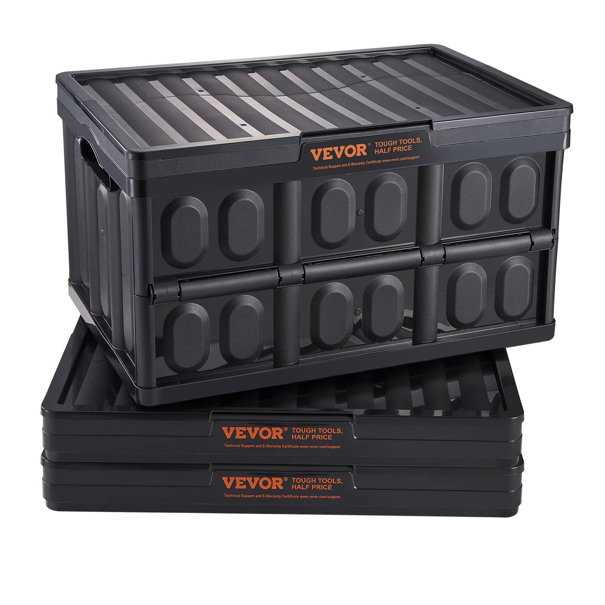 VEVOR Klappbox 45 L 3er-Set, faltbare Aufbewahrungsbox mit Deckel, schwarz, aus PP