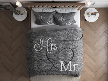 Sleeptime Bettwäsche Mr and Mrs 200x200 cm, 3-teilig, 100% Baumwolle mit Bettbezug und zwei Kissenbezügen