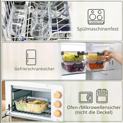 M MCIRCO Glas-Frischhaltedosen Set, 8-teilig, 860 ml, auslaufsicher