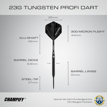 Champify Nighthawk Steeldarts Set, 90% Tungsten, 23 g, mit Tasche