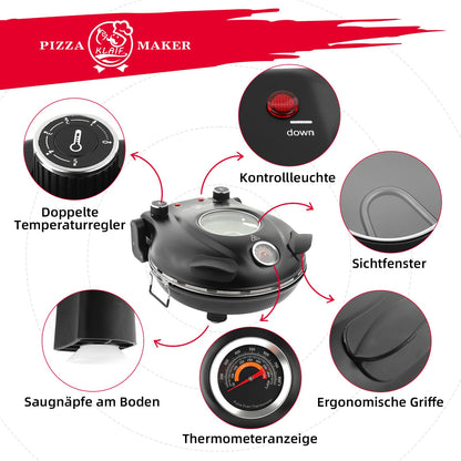 KLAIF Pizzaofen elektrisch 420 °C mit 31 cm Keramik-Pizzastein 1200 W