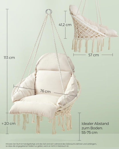 SONGMICS Hängesessel GDC042M01 mit Kissen, bis 120 kg, cremeweiss