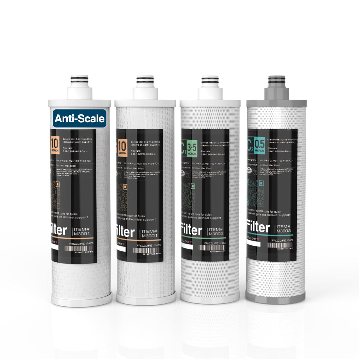 Frizzlife M3005 Antikalkfilter Ersatzpatronen-Set für SK99 und SP99, vier Filterpatronen