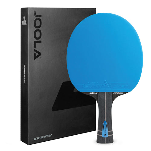 JOOLA Infinity Carbon Tischtennisschläger - ITTF Profi. Ovaler Schläger mit roter und schwarzer Belagfläche für professionelles Tischtennisspiel.