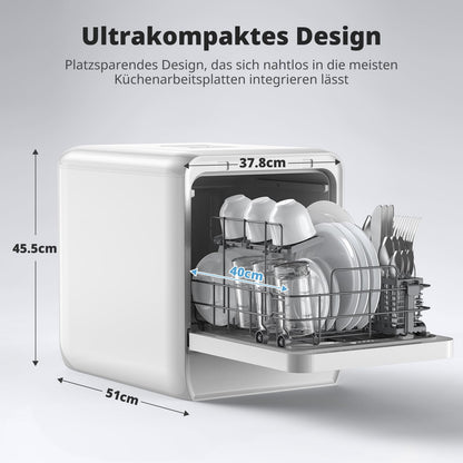 AIRMSEN Mini Tischgeschirrspüler – Wassertank Ultra-Schmal Weiss