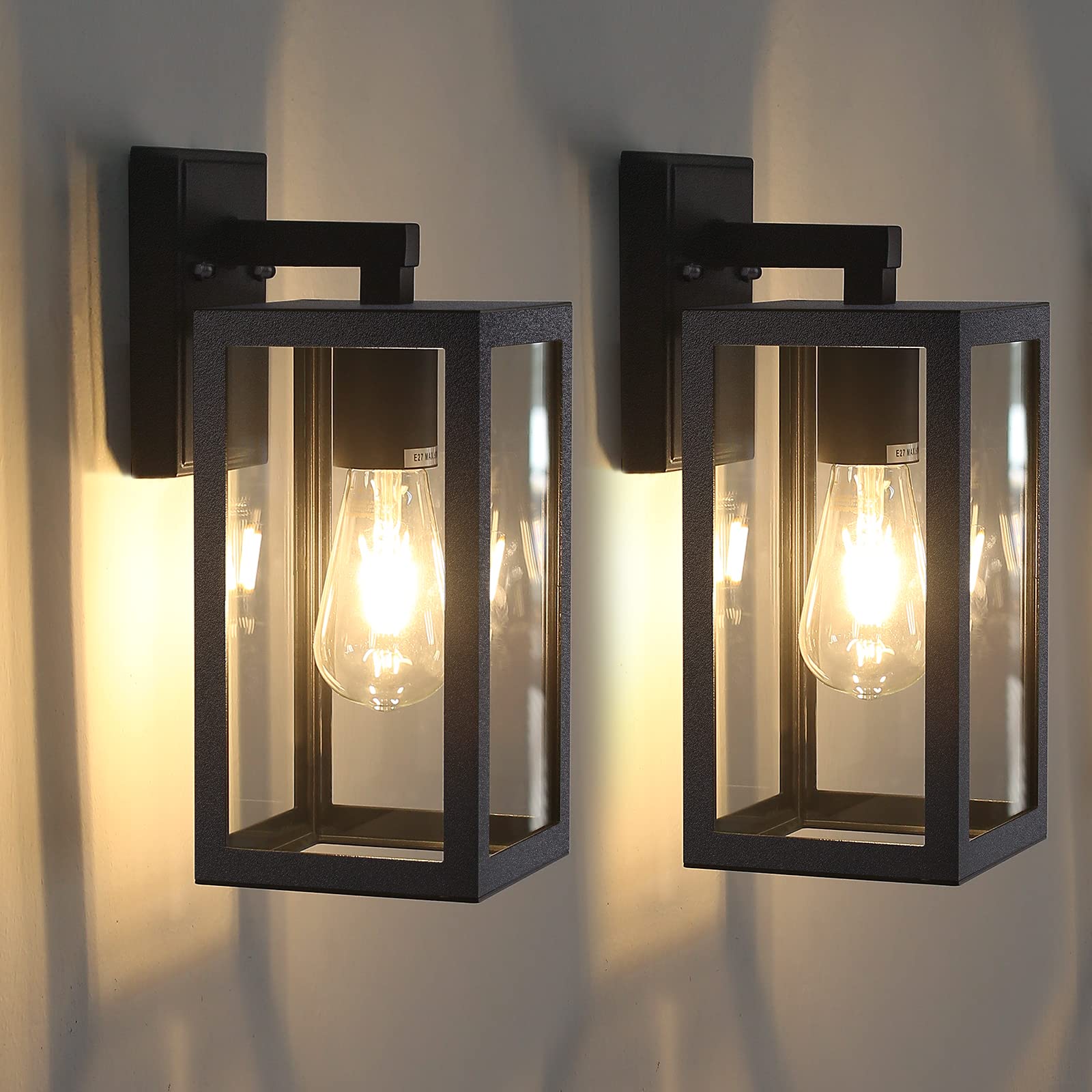 BRIMMEL Aussen Wandleuchte Mattschwarz Aluminium Klar Glas 2er-Set. Geradlinige Form. Beleuchtet Aussenbereiche z.B. an Fassaden.