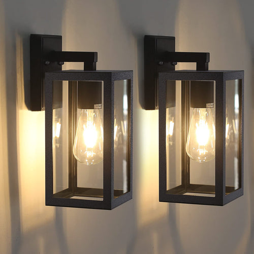 BRIMMEL Aussen Wandleuchte Mattschwarz Aluminium Klar Glas 2er-Set. Geradlinige Form. Beleuchtet Aussenbereiche z.B. an Fassaden.