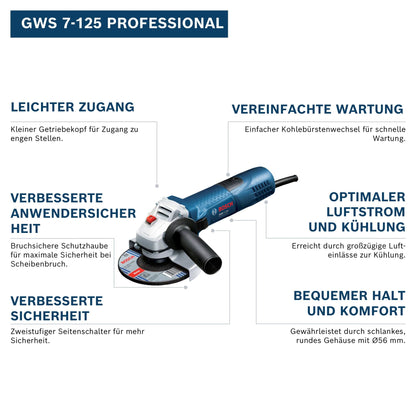 Bosch Professional Winkelschleifer GWS 7-125 (720 Watt, 125 mm)