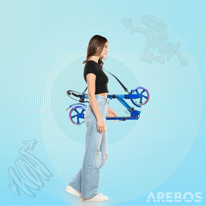 Arebos Cityroller Tretroller Blau – LED Räder klappbar
