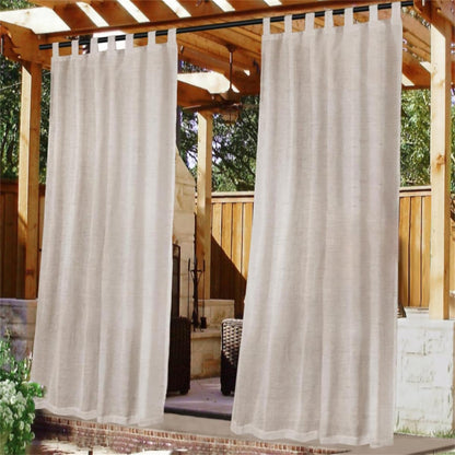 FASCINATDECO Outdoor-Vorhänge wetterfest Leinenoptik 2er-Set natur, halbtransparente Paneele mit Klettschlaufen