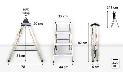 DRABEST Aluminium Mehrzweckleiter – 2x4 Stufen Beidseitig