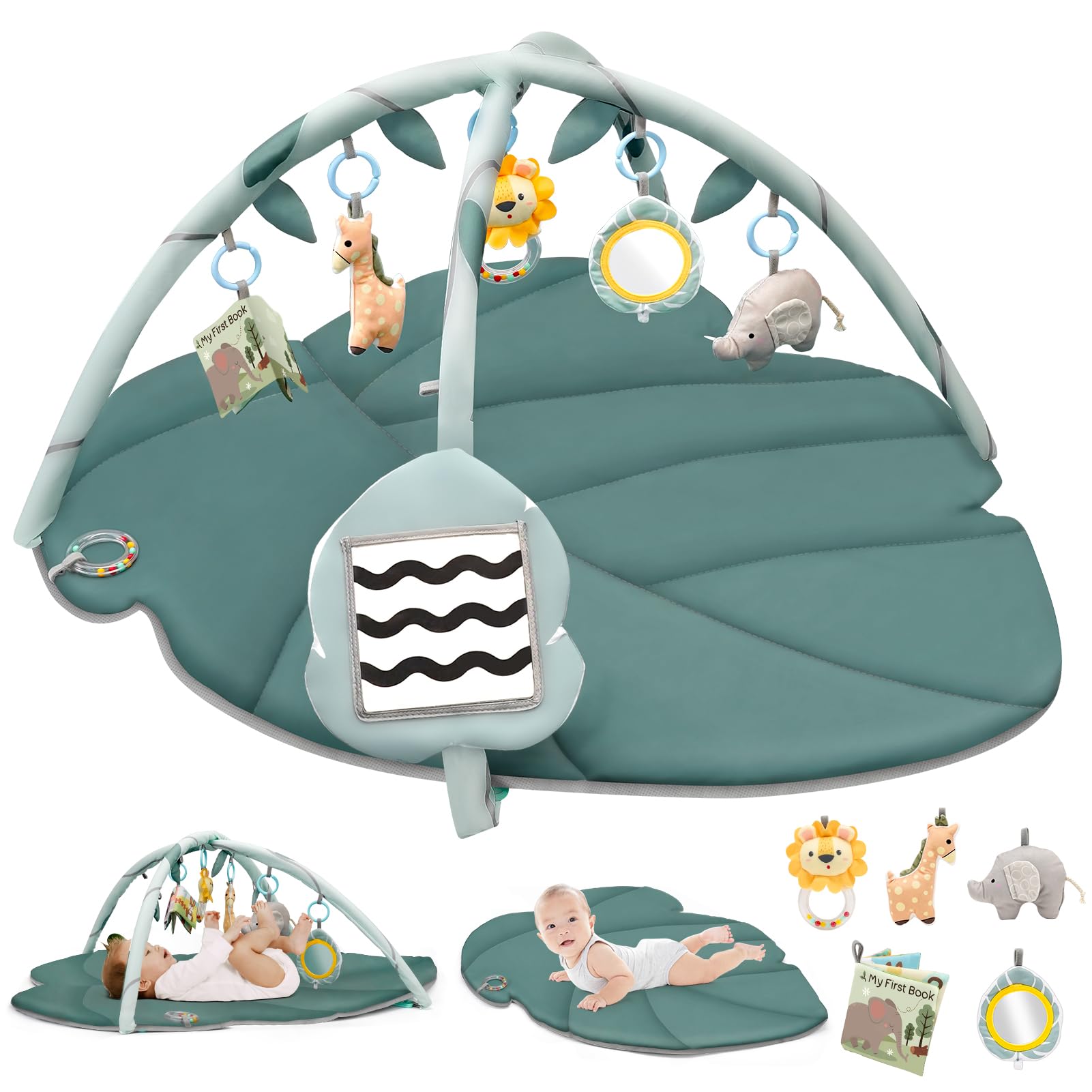 Vanplay Baby Spielmatte mit Spielbogen und 6 Greifspielzeugen. Bunte, weiche Spielumgebung für Babys zur Motorikförderung.