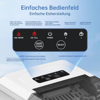 WIE Eiswürfelmaschine 12 kg, 9 Eiswürfel in 6 Minuten, Tragegriff