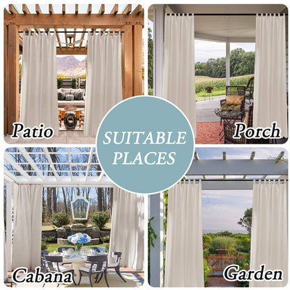 LINFKY Outdoor Vorhänge 2er-Set Leinen wasserdicht 132x240 cm Natur