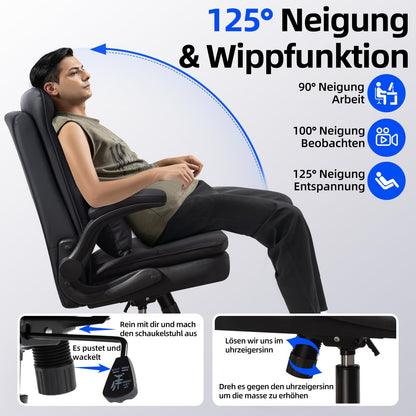 Asukale Ergonomischer Bürostuhl – Chefsessel Leder Schwarz