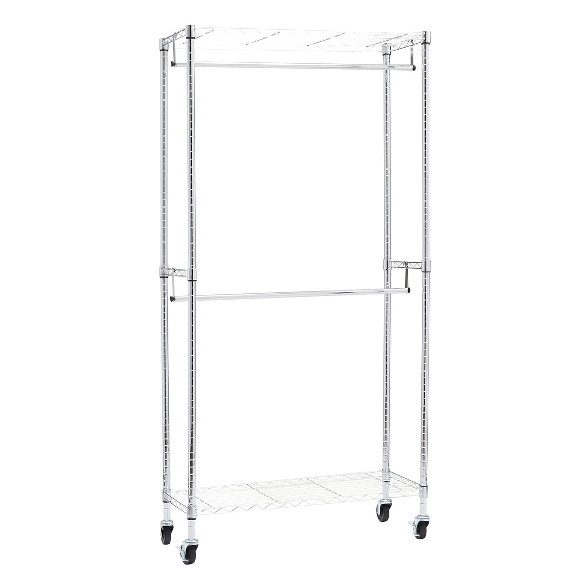 Amazon Basics Doppel-Kleiderständer mit Rollen, 181 kg, Chrom – offene Garderobe aus Metall