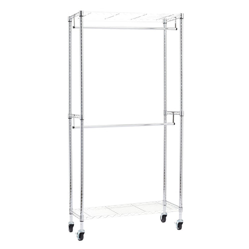 Amazon Basics Doppel-Kleiderständer mit Rollen, 181 kg, Chrom – offene Garderobe aus Metall