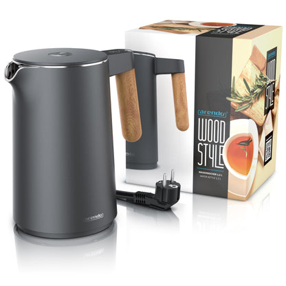 Arendo Wasserkocher Edelstahl mit Temperatureinstellung 1,5 L schwarz