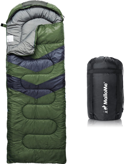 MalloMe Schlafsack Deckenschlafsack für Erwachsene und Kinder, grün, mit Kompressionssack