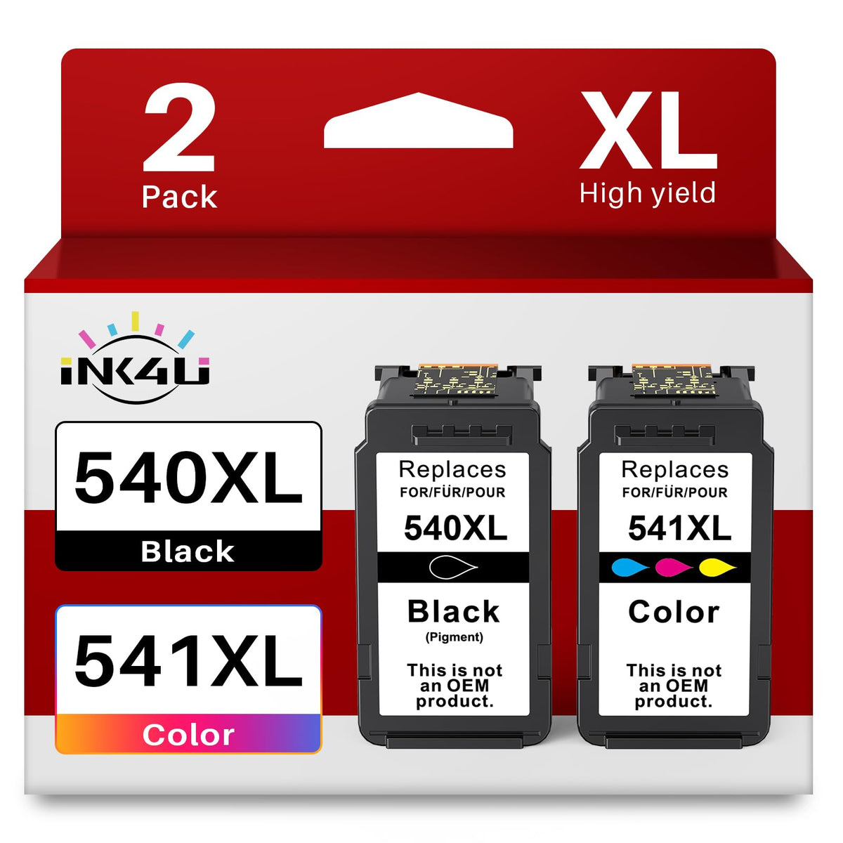 INK4U 540XL 541XL Multipack Druckerpatronen kompatibel für Canon, schwarze und farbige Patrone im 2er-Pack