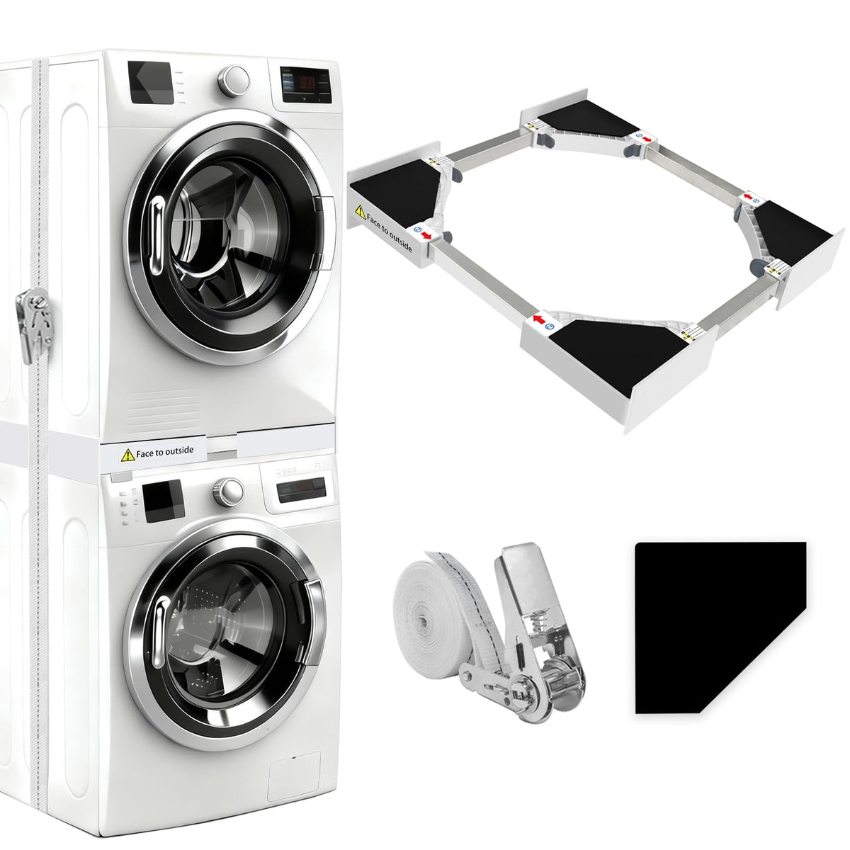 NIUXX Universal-Stapelbausatz für Waschmaschine & Trockner, 46-66 cm – Verbindungsrahmen mit Ratschenseil