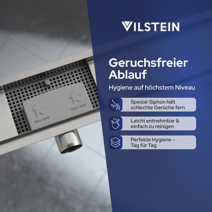 VILSTEIN Duschrinne 80 cm befliesbar Edelstahl Bodenablauf extra flach
