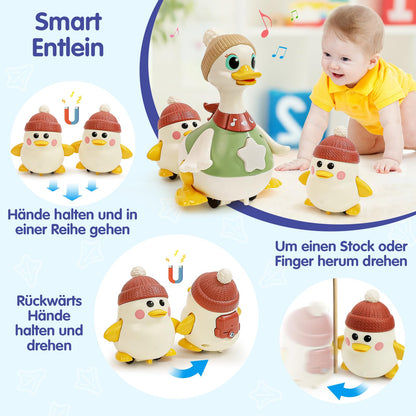 HOLA Dancing Duck Familie, Krabbelspielzeug mit Licht und Musik